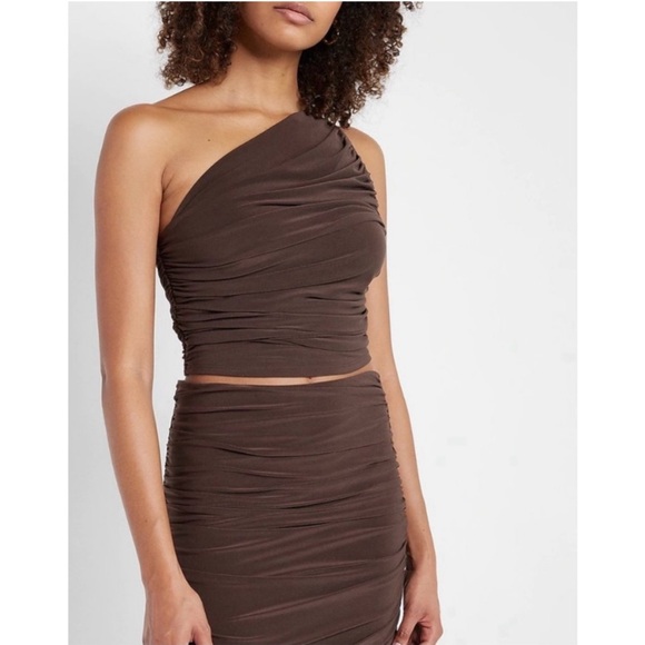 Express Brown One Shoulder Rouched Cropped Top - Picture 1 of 8